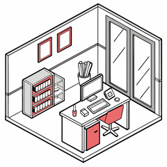 Modern minimalist office workspace isometric illustration design