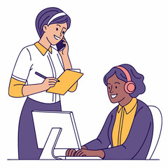 Professional businesswomen teamwork collaboration computer phone call