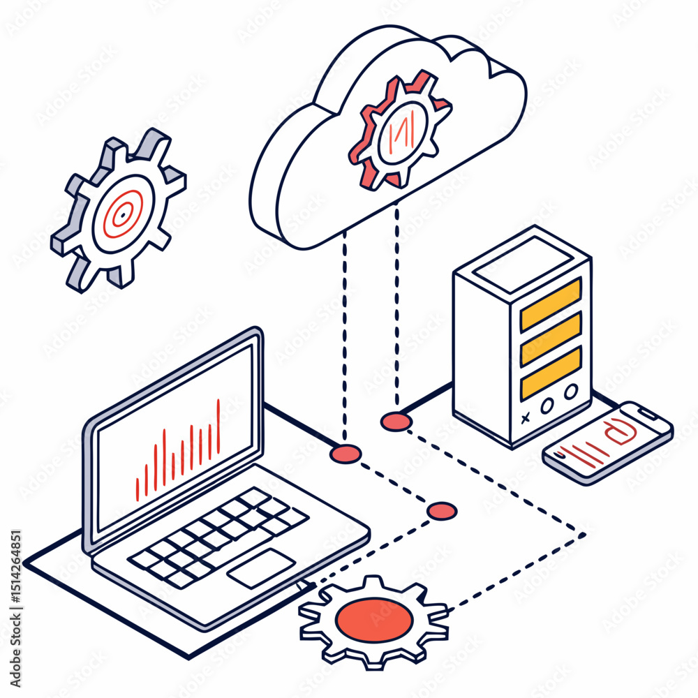 Poster professional isometric cloud computing network illustration with transparent background