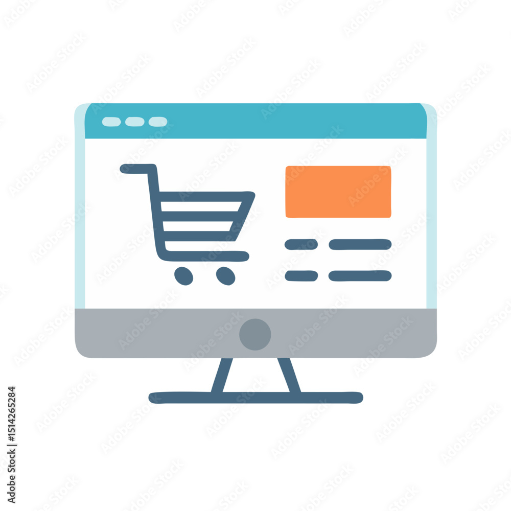 Poster online shopping cart icon computer screen isolated transparent background