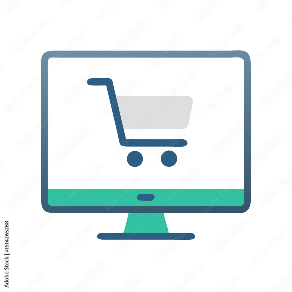 Poster online shopping cart icon computer screen isolated transparent background