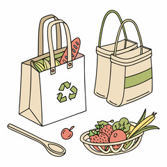 Reusable shopping bags eco friendly grocery tote wooden spoon fresh produce