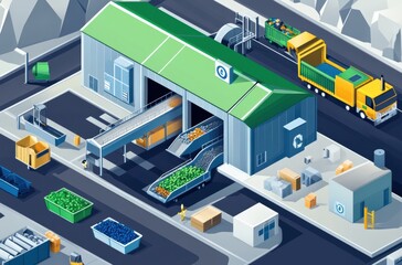 Obraz premium Realistic vector of a recycling center and garbage sorting system