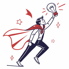 Obraz premium Superhero businessman achieving success grabbing a lightbulb idea