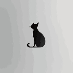 Silhouette of a black cat sitting gracefully against a light background.