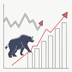 Bull market growth chart with bull icon isolated on white background