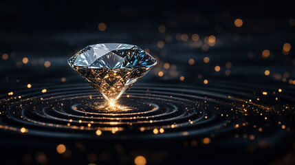 Shining diamonds and ripples on a black background
