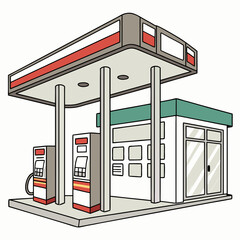 Modern gas station cartoon illustration fuel pumps convenience store