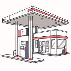 Modern gas station building illustration fuel pump convenience store