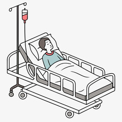 Patient resting in hospital bed iv drip clean cutout