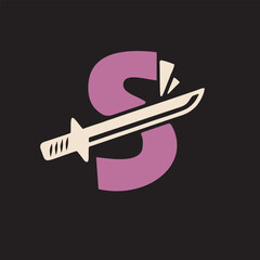Letter S Katana Sword simple logo vector design minimalist