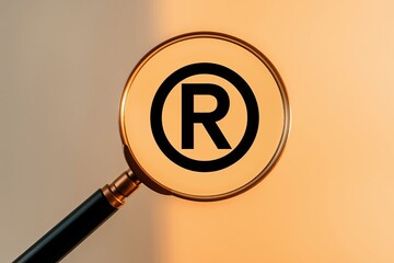 Magnifying Glass Enlarging Registered Trademark Symbol, Orange Background