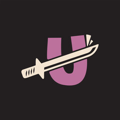 Letter U Katana Sword simple logo vector design minimalist