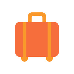 Orange suitcase with handle  wheels on white background