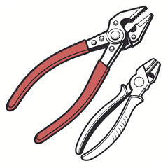 Professional line art illustration of two pliers on white background