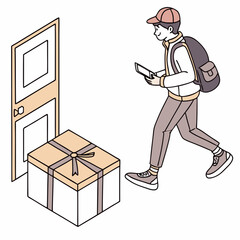 Delivery person leaving a gift package at a door