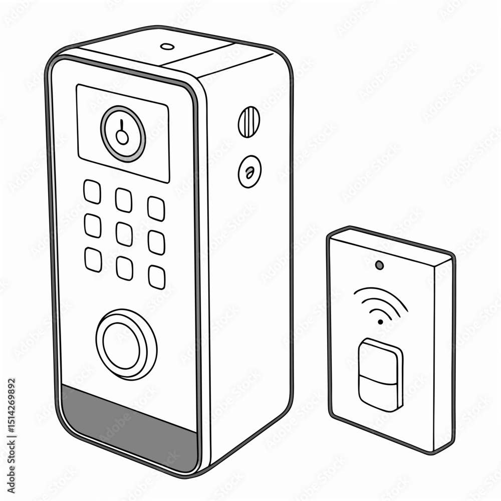 Poster professional digital door lock system with wireless keypad isolated on white background