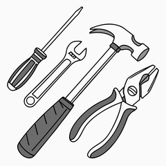 Essential hand tools collection hammer screwdriver wrench pliers diy repair kit