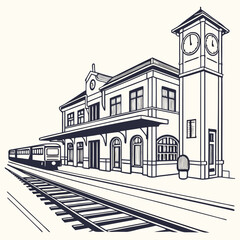 Vintage train station clock tower railway transportation