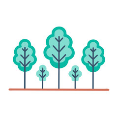 Clean cutout illustration of four teal trees on white background