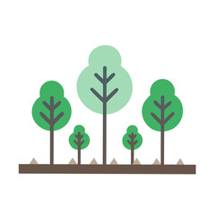Clean cutout illustration of five trees on a white background