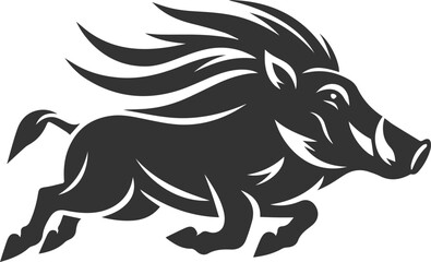 Black drawing vector silhouette of a warthog animal artwork