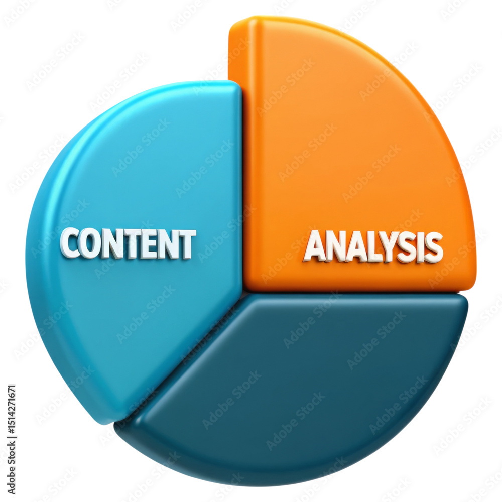 Poster seo keywords and trends concept. 3d pie chart illustrating content and analysis segments