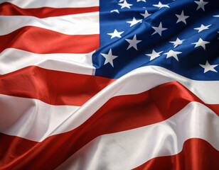 Fototapeta premium Close-up of American Flag Waving Proudly – Patriotic Symbol for Memorial Day, 4th of July, Independence Day Celebrations, USA Pride, and National Holidays on Adobe Stock.