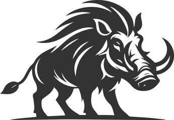Black drawing vector silhouette of a warthog animal artwork