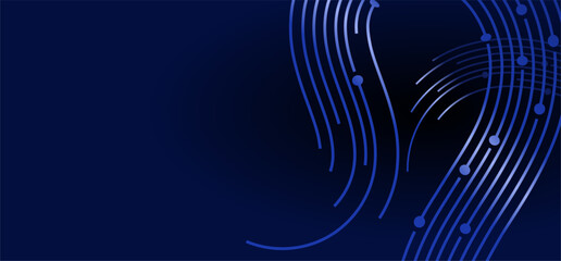 Dark blue, curved lines with dots