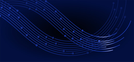 Blue lines curve across dark background, connected by circles