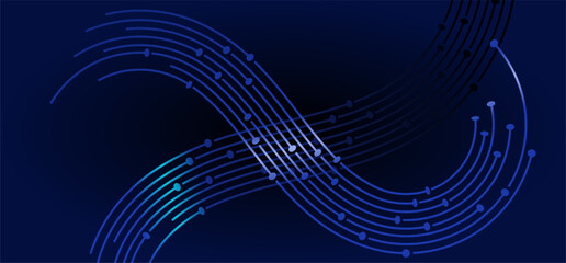 Blue arcs with dots on dark backdrop, some brighter