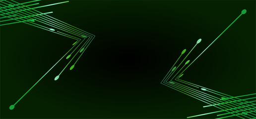 Green geometric lines with rounded tips on dark gradient background