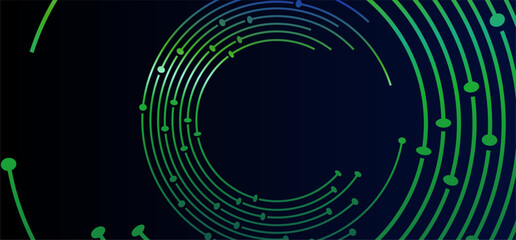 Green/blue arcs with dots on dark background