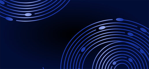 Blue arcs with connecting dots on dark gradient background