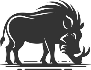 Black drawing vector silhouette of a warthog animal artwork