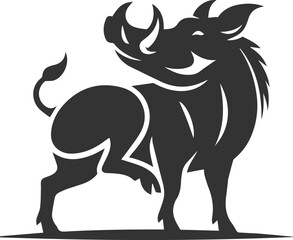 Black drawing vector silhouette of a warthog animal artwork