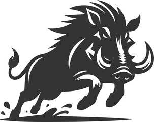 Black drawing vector silhouette of a warthog animal artwork