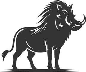 Black drawing vector silhouette of a warthog animal artwork