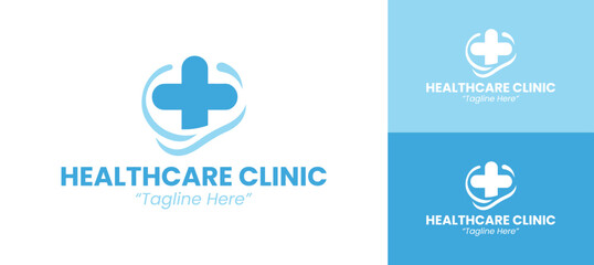 Elegant and Minimalist Healthcare Clinic Logo Design with Medical Cross and Modern Icon in Blue