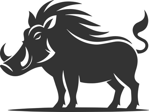 Black drawing vector silhouette of a warthog animal artwork
