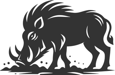 Black drawing vector silhouette of a warthog animal artwork