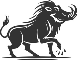 Black drawing vector silhouette of a warthog animal artwork