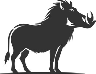 Black drawing vector silhouette of a warthog animal artwork