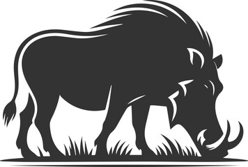 Black drawing vector silhouette of a warthog animal artwork