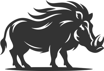 Black drawing vector silhouette of a warthog animal artwork