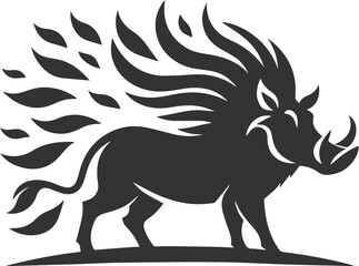 Black drawing vector silhouette of a warthog animal artwork