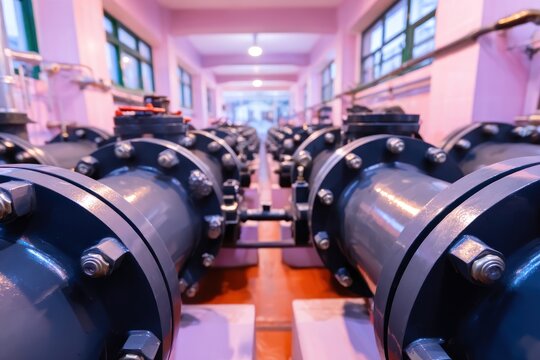 Industrial pipes and valves in a facility