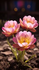 Fototapeta premium Pink flowers in soil