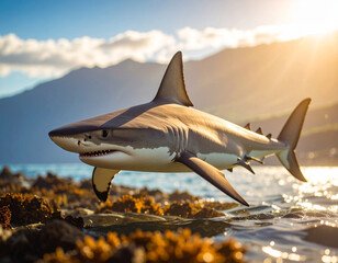 Blacktip Reef Shark (Carcharhinus melanopterus) Swimming Gracefully in Clear Tropical Waters &ndash; Perfect for Marine Biology, Underwater Photography, Ocean Life Education, and Conservation Concepts